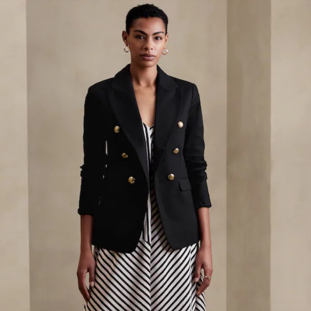 Banana Republic Factory ICON BLAZER Double Breasted Gold Button // Black #569851